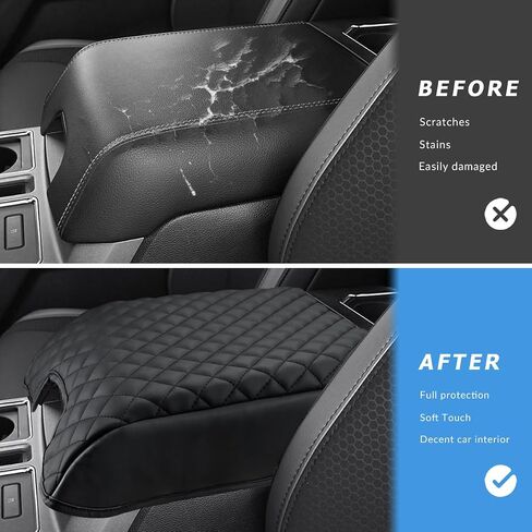 غطاء مسند ذراع وحدة التحكم المركزية للسيارة من INTGET لملحقات Ford F150 2015-2023 2024/لـ F250 F350 F450 F550 2017-2024 40/20/40 غطاء مقعد وحدة التحكم بغطاء مقعد القفز (غرز سوداء، 2015-2024 مقعد القفز) in Kuwait