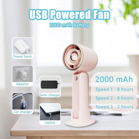 FXK Mini Handheld Fan, USB Rechargeable Portable Personal Fan, 3 Speeds Adjustable Wind Makeup Fan With Fan Base Suitable For Travel Office Outdoor(Purple) in Saudi Arabia