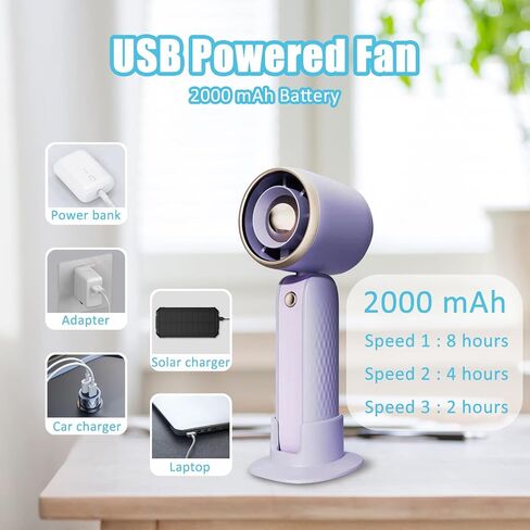 FXK Mini Handheld Fan, USB Rechargeable Portable Personal Fan, 3 Speeds Adjustable Wind Makeup Fan With Fan Base Suitable For Travel Office Outdoor(Purple) in Saudi Arabia