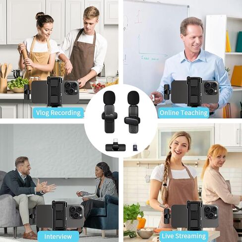 2 Pack Wireless Mic, Clip on Microphone, Wireless Lavalier Microphone for iPhone/Android Phone/iPad/Laptop, Mini Microphone Plug-Play in Saudi Arabia