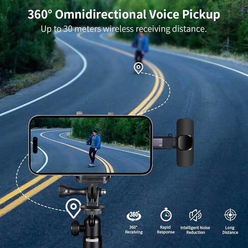 2 Pack Wireless Mic, Clip on Microphone, Wireless Lavalier Microphone for iPhone/Android Phone/iPad/Laptop, Mini Microphone Plug-Play in Saudi Arabia