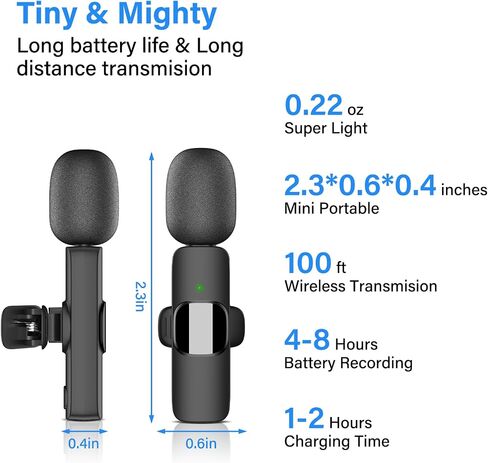 ميكروفون Lavalier اللاسلكي لهاتف Android: ميكروفون لاسلكي قابل للتوصيل مع 2 ميكروفونات لهاتف iPhone 15، وهاتف USB-C، وتسجيل الفيديو، والمقابلات، ومدونة الفيديو، والمزامنة التلقائية وتقليل الضوضاء in Kuwait