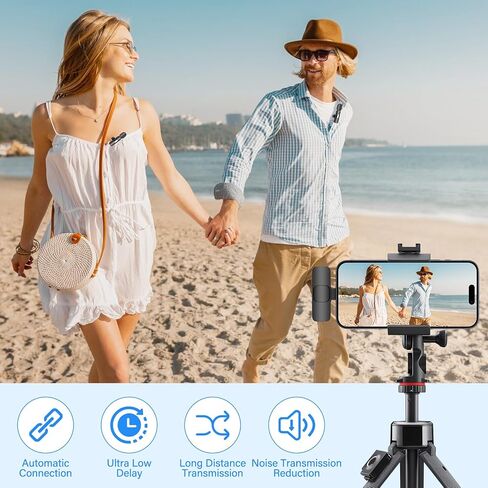 ميكروفون Lavalier اللاسلكي لهاتف Android: ميكروفون لاسلكي قابل للتوصيل مع 2 ميكروفونات لهاتف iPhone 15، وهاتف USB-C، وتسجيل الفيديو، والمقابلات، ومدونة الفيديو، والمزامنة التلقائية وتقليل الضوضاء in Kuwait