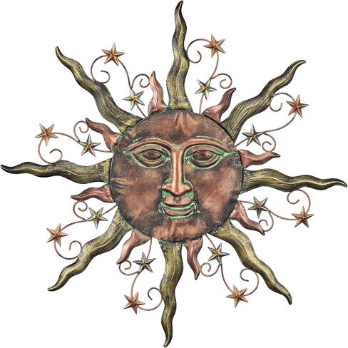 TERESA'S COLLECTIONS Sun Metal Wall Decor for Outdoor,24Inch Large Wall Art for Garden Decorations,Bronze Rustic Wall Sculptures Hanging for Indoor Home Living Room Patio Fence Balcony Gifts for Mom in Kuwait
