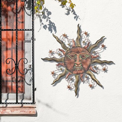 TERESA'S COLLECTIONS Sun Metal Wall Decor for Outdoor,24Inch Large Wall Art for Garden Decorations,Bronze Rustic Wall Sculptures Hanging for Indoor Home Living Room Patio Fence Balcony Gifts for Mom in Kuwait