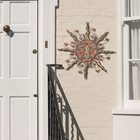 TERESA'S COLLECTIONS Sun Metal Wall Decor for Outdoor,24Inch Large Wall Art for Garden Decorations,Bronze Rustic Wall Sculptures Hanging for Indoor Home Living Room Patio Fence Balcony Gifts for Mom in Kuwait