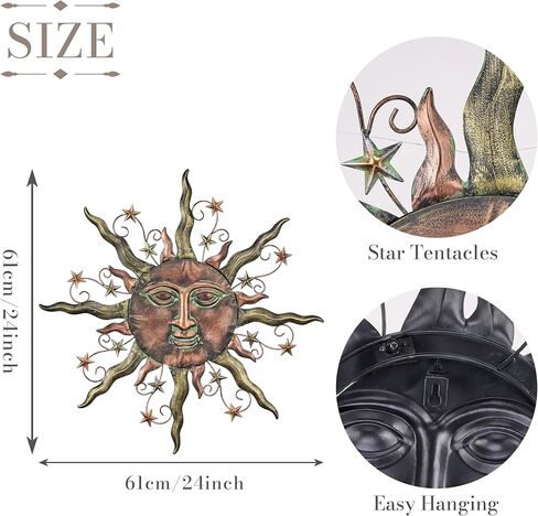 TERESA'S COLLECTIONS Sun Metal Wall Decor for Outdoor,24Inch Large Wall Art for Garden Decorations,Bronze Rustic Wall Sculptures Hanging for Indoor Home Living Room Patio Fence Balcony Gifts for Mom in Kuwait