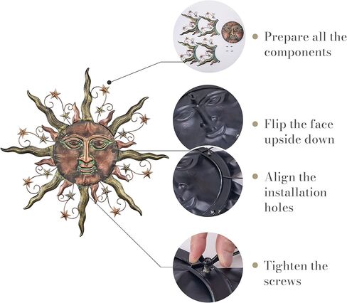 TERESA'S COLLECTIONS Sun Metal Wall Decor for Outdoor,24Inch Large Wall Art for Garden Decorations,Bronze Rustic Wall Sculptures Hanging for Indoor Home Living Room Patio Fence Balcony Gifts for Mom in Kuwait