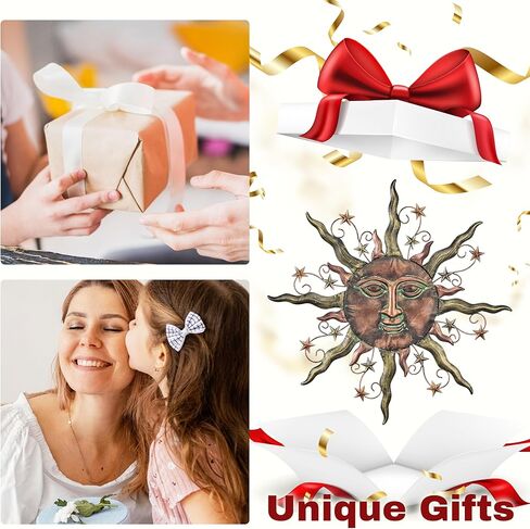 TERESA'S COLLECTIONS Sun Metal Wall Decor for Outdoor,24Inch Large Wall Art for Garden Decorations,Bronze Rustic Wall Sculptures Hanging for Indoor Home Living Room Patio Fence Balcony Gifts for Mom in Kuwait