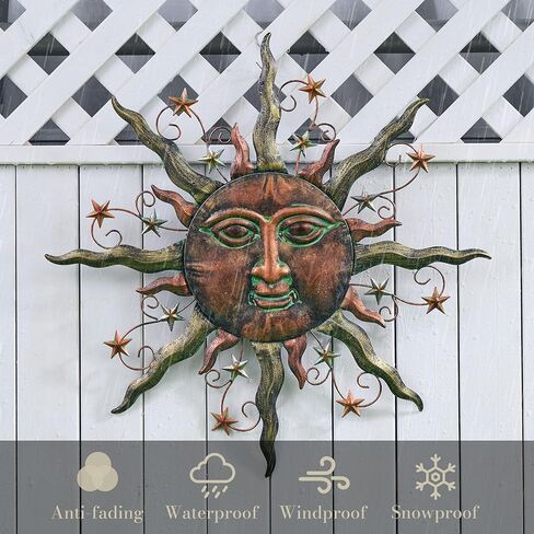 TERESA'S COLLECTIONS Sun Metal Wall Decor for Outdoor,24Inch Large Wall Art for Garden Decorations,Bronze Rustic Wall Sculptures Hanging for Indoor Home Living Room Patio Fence Balcony Gifts for Mom in Kuwait