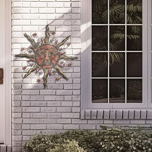 TERESA'S COLLECTIONS Sun Metal Wall Decor for Outdoor,24Inch Large Wall Art for Garden Decorations,Bronze Rustic Wall Sculptures Hanging for Indoor Home Living Room Patio Fence Balcony Gifts for Mom in Kuwait