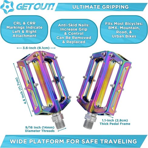 اخرج! دواسات الدراجة الجبلية المعدنية دواسات دراجة الطريق المسطحة - 2pk الألومنيوم 9/16 بوصة دواسات الدراجات العالمية كروزر إلى BMX in Kuwait