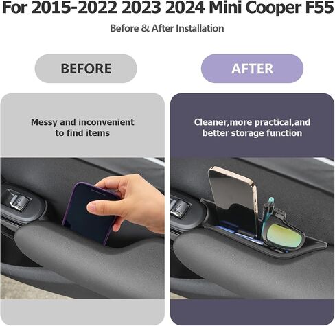 for 2025 2024 Mini Cooper F56 Organizer Mini Cooper F56 Front Door Side Storage Box Door Side Organizer Grab Tray 2015-2025 Mini Cooper Armrest Phone Container Mini Cooper Countryman Accessories 2PCS in Saudi Arabia