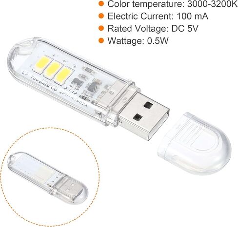 مصباح LED USB صغير 3000-3200K من PATIKIL، 4 عبوات 0.5 وات وحدة إضاءة LED ليلية محمولة تعمل باللمس وحدة مصباح نحيفة للتخييم ولوحة مفاتيح الكمبيوتر المحمول، ضوء أبيض دافئ in Kuwait