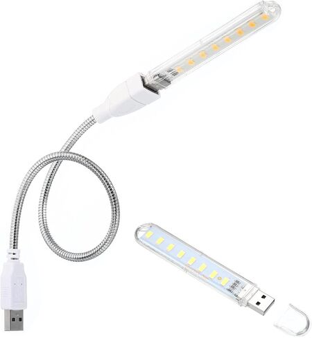 PATIKIL USB Night Lights, 2Pcs 2W 8 Lamp Beads LED Light Stick with 35cm Male to Female Flexible Gooseneck Cable for Indoor Outdoor, White & Warm in Saudi Arabia