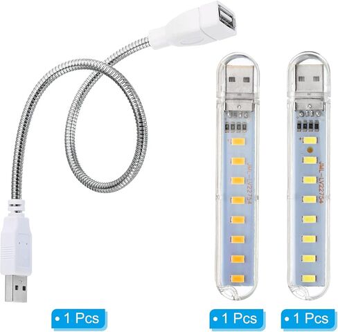PATIKIL USB Night Lights, 2Pcs 2W 8 Lamp Beads LED Light Stick with 35cm Male to Female Flexible Gooseneck Cable for Indoor Outdoor, White & Warm in Saudi Arabia