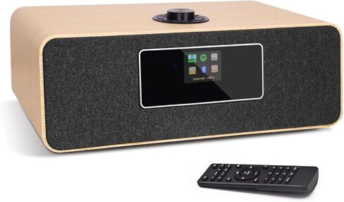 MS3 Stereo Smart Music System with Internet Radio, FM Digital Radio,Clock Radio,Spotify Connect,Bluetooth Speaker,WiFi Speaker,Headphone-Out,Alarms,Presets,Remote and App Control–White Oak in Saudi Arabia