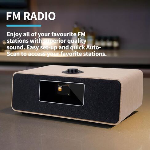 MS3 Stereo Smart Music System with Internet Radio, FM Digital Radio,Clock Radio,Spotify Connect,Bluetooth Speaker,WiFi Speaker,Headphone-Out,Alarms,Presets,Remote and App Control–White Oak in Saudi Arabia