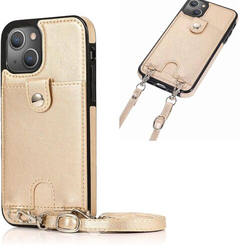 حافظة هاتف Jaorty لهاتف iPhone 14 Plus مع حامل بطاقة للنساء والرجال، وحافظات iPhone 14 Plus مع حزام حبل للفتيات، حافظة جلدية PU مضادة للفقد لهاتف iPhone 14 Plus 6.7 بوصة، ذهبي in Saudi Arabia
