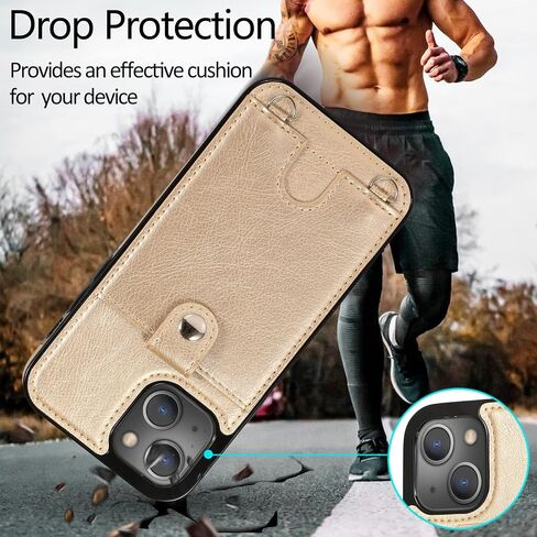 حافظة هاتف Jaorty لهاتف iPhone 14 Plus مع حامل بطاقة للنساء والرجال، وحافظات iPhone 14 Plus مع حزام حبل للفتيات، حافظة جلدية PU مضادة للفقد لهاتف iPhone 14 Plus 6.7 بوصة، ذهبي in Saudi Arabia