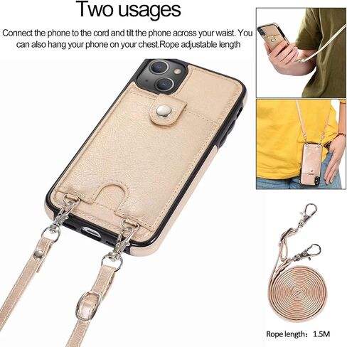 حافظة هاتف Jaorty لهاتف iPhone 14 Plus مع حامل بطاقة للنساء والرجال، وحافظات iPhone 14 Plus مع حزام حبل للفتيات، حافظة جلدية PU مضادة للفقد لهاتف iPhone 14 Plus 6.7 بوصة، ذهبي in Saudi Arabia