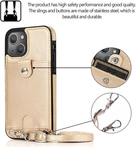 حافظة هاتف Jaorty لهاتف iPhone 14 Plus مع حامل بطاقة للنساء والرجال، وحافظات iPhone 14 Plus مع حزام حبل للفتيات، حافظة جلدية PU مضادة للفقد لهاتف iPhone 14 Plus 6.7 بوصة، ذهبي in Saudi Arabia