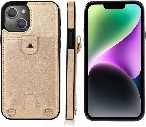 حافظة هاتف Jaorty لهاتف iPhone 14 Plus مع حامل بطاقة للنساء والرجال، وحافظات iPhone 14 Plus مع حزام حبل للفتيات، حافظة جلدية PU مضادة للفقد لهاتف iPhone 14 Plus 6.7 بوصة، ذهبي in Saudi Arabia