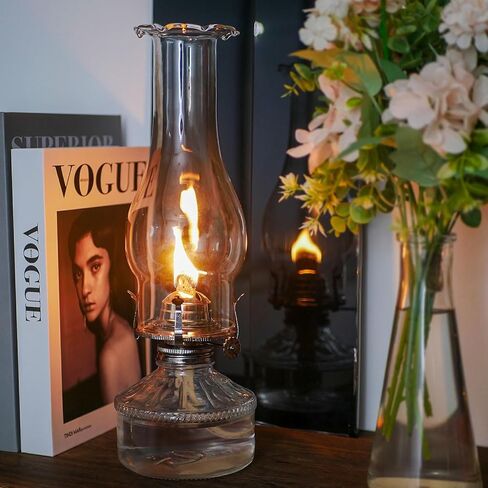 مصابيح كيروسين كبيرة قديمة فانوس زجاجي شفاف مصباح الكيروسين مصباح زيت ريفي للاستخدام الداخلي إضاءة ديكور المنزل - الموقد الأسود in Kuwait