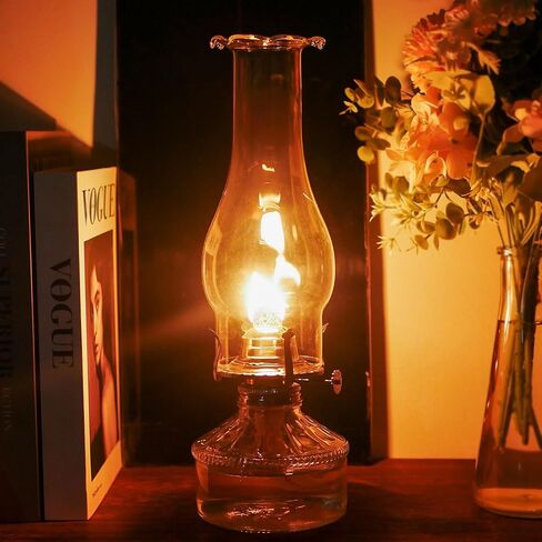 مصابيح كيروسين كبيرة قديمة فانوس زجاجي شفاف مصباح الكيروسين مصباح زيت ريفي للاستخدام الداخلي إضاءة ديكور المنزل - الموقد الأسود in Kuwait