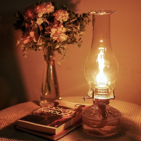 مصابيح كيروسين كبيرة قديمة فانوس زجاجي شفاف مصباح الكيروسين مصباح زيت ريفي للاستخدام الداخلي إضاءة ديكور المنزل - الموقد الأسود in Kuwait