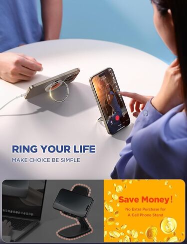 JOYROOM for Magsafe Phone Grip Holder Kickstand Magnetic Phone Ring Holder Stand for Magsafe Phone Ring Camera Snap for iPhone 15 14 13 12/Pro/Max/Plus, All Smartphone,Kindle in Kuwait