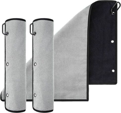 2 Pcs Wet and Dry Golf Towel 16 x 24 Inch 2 in 1 Trifold Golf Towels with Waterproof Inner Barrier Heavy Duty Clip for Men in Saudi Arabia