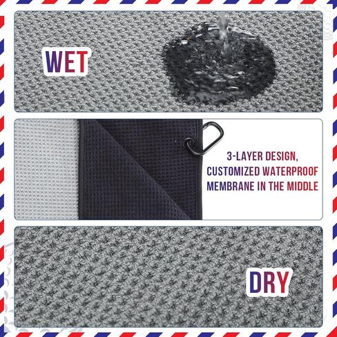 2 Pcs Wet and Dry Golf Towel 16 x 24 Inch 2 in 1 Trifold Golf Towels with Waterproof Inner Barrier Heavy Duty Clip for Men in Saudi Arabia