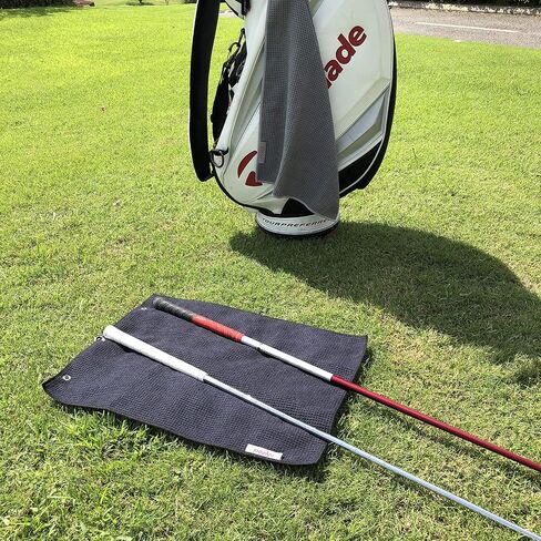 Golf Towel (2 Pack) 16" x 21" Tri-fold Microfiber Waffle with Carabiner Clip (Black+Gray) in Saudi Arabia
