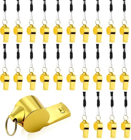 24 Pcs Loud Metal Whistle with Lanyard, Stainless Steel Sport Whistle Coach Referee for Adults Survival Emergency Gold Whistle for Teachers Police Football Basketball Soccer Hockey in Saudi Arabia