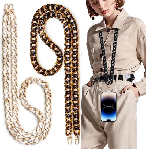 3 قطع حبل للهاتف الخلوي، سلسلة كروس للهاتف قابلة للفصل، حزام كتف أكريليك حزام سلسلة هاتف عالمي مع رقع حبل للهاتف متوافقة مع معظم حقائب الهواتف in Kuwait