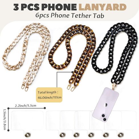 3 قطع حبل للهاتف الخلوي، سلسلة كروس للهاتف قابلة للفصل، حزام كتف أكريليك حزام سلسلة هاتف عالمي مع رقع حبل للهاتف متوافقة مع معظم حقائب الهواتف in Kuwait