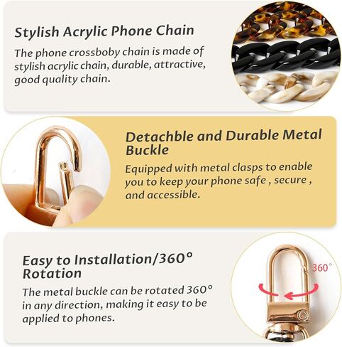 3 قطع حبل للهاتف الخلوي، سلسلة كروس للهاتف قابلة للفصل، حزام كتف أكريليك حزام سلسلة هاتف عالمي مع رقع حبل للهاتف متوافقة مع معظم حقائب الهواتف in Kuwait