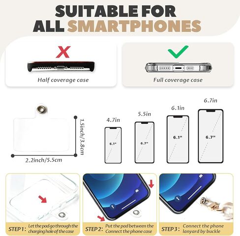 3 قطع حبل للهاتف الخلوي، سلسلة كروس للهاتف قابلة للفصل، حزام كتف أكريليك حزام سلسلة هاتف عالمي مع رقع حبل للهاتف متوافقة مع معظم حقائب الهواتف in Kuwait