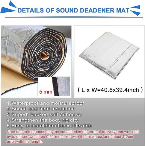 uxcell 197mil 6.8sqft Car Cell Foam 5mm Sound Proofing Insulation Deadener Mat High Density Foam Aluminium Foil Heat Sound Deadening Mat 24.8x39.4inch in Kuwait