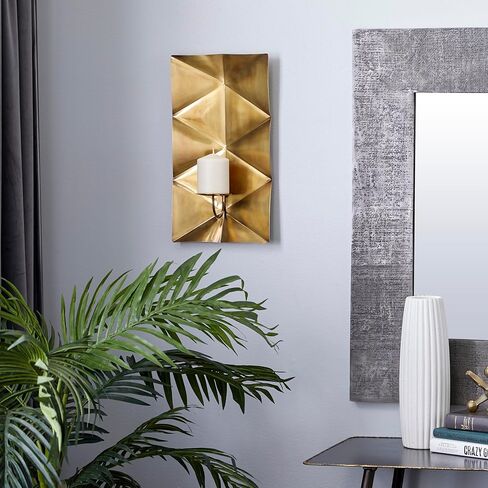 Deco 79 Stainless Steel Geometric Pillar Wall Sconce with Hammered Design, 10" x 6" x 18", Gold in Saudi Arabia