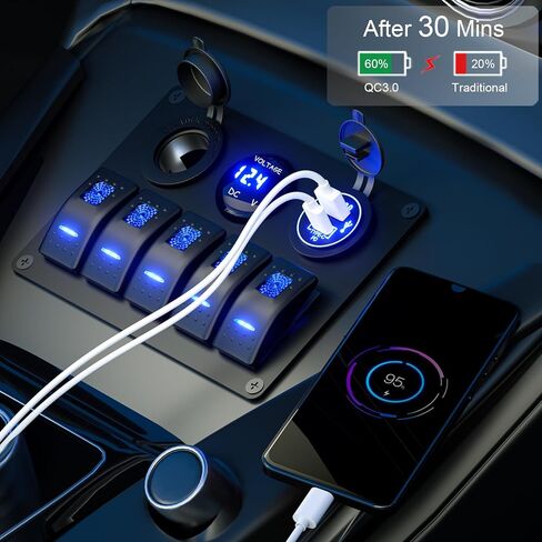 لوحة مفاتيح الروك 4 اتجاهات + شحن PD من النوع C وQC3.0 USB + الفولتميتر + منفذ 12 فولت لوحة ألومنيوم سلكية مسبقًا لتبديل المفاتيح للسيارات والقوارب البحرية RV ATV UTV RZR للطرق الوعرة... in Kuwait