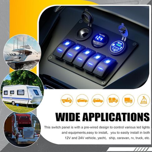 لوحة مفاتيح الروك 4 اتجاهات + شحن PD من النوع C وQC3.0 USB + الفولتميتر + منفذ 12 فولت لوحة ألومنيوم سلكية مسبقًا لتبديل المفاتيح للسيارات والقوارب البحرية RV ATV UTV RZR للطرق الوعرة... in Kuwait