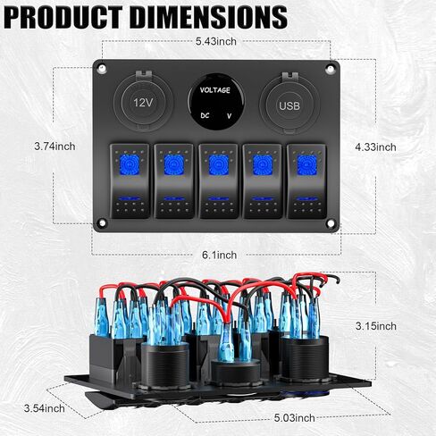 لوحة مفاتيح الروك 4 اتجاهات + شحن PD من النوع C وQC3.0 USB + الفولتميتر + منفذ 12 فولت لوحة ألومنيوم سلكية مسبقًا لتبديل المفاتيح للسيارات والقوارب البحرية RV ATV UTV RZR للطرق الوعرة... in Kuwait