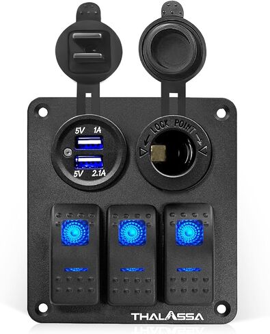 5 Gang Aluminum Boat Rocker Switch Panel Marine Board with Blue Digital Voltage Display USB PD Charging Port QC3.0 USB Port 12V DC Power Socket with Circuit Breaker for Vehicles Yacht Car Truck RV Bus in Saudi Arabia