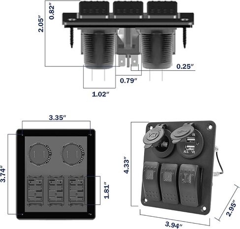 5 Gang Aluminum Boat Rocker Switch Panel Marine Board with Blue Digital Voltage Display USB PD Charging Port QC3.0 USB Port 12V DC Power Socket with Circuit Breaker for Vehicles Yacht Car Truck RV Bus in Saudi Arabia