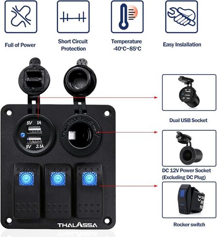 5 Gang Aluminum Boat Rocker Switch Panel Marine Board with Blue Digital Voltage Display USB PD Charging Port QC3.0 USB Port 12V DC Power Socket with Circuit Breaker for Vehicles Yacht Car Truck RV Bus in Saudi Arabia