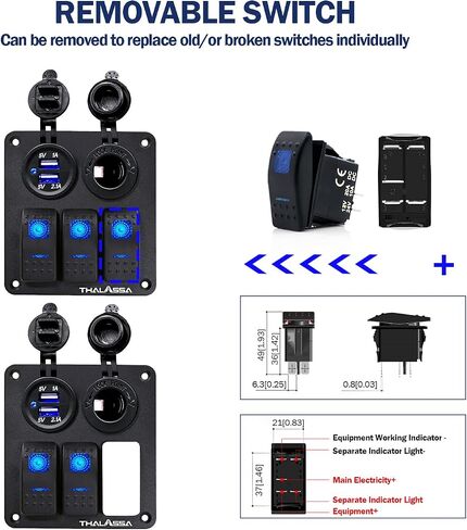 5 Gang Aluminum Boat Rocker Switch Panel Marine Board with Blue Digital Voltage Display USB PD Charging Port QC3.0 USB Port 12V DC Power Socket with Circuit Breaker for Vehicles Yacht Car Truck RV Bus in Saudi Arabia