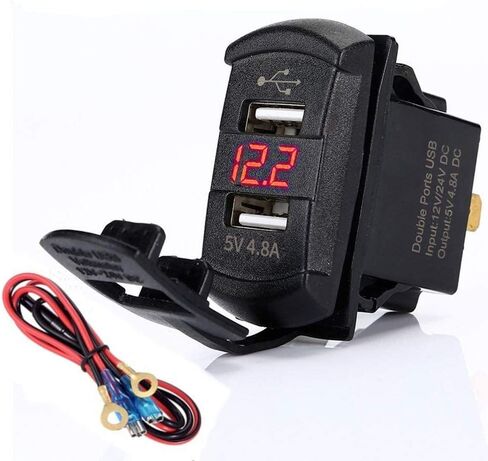 شاحن Switchtec 4.8 أمبير مزدوج USB على شكل مفتاح روكر مع الفولتميتر الأحمر للقوارب، RZR 900، RZR 1000، Ranger، منزل متنقل، RV، Spyders، Maverick، SxS، عربة الجولف، مركبات الطرق الوعرة، RV، جنبًا إلى جنب in Kuwait