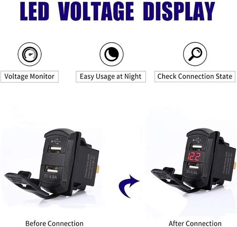 شاحن Switchtec 4.8 أمبير مزدوج USB على شكل مفتاح روكر مع الفولتميتر الأحمر للقوارب، RZR 900، RZR 1000، Ranger، منزل متنقل، RV، Spyders، Maverick، SxS، عربة الجولف، مركبات الطرق الوعرة، RV، جنبًا إلى جنب in Kuwait